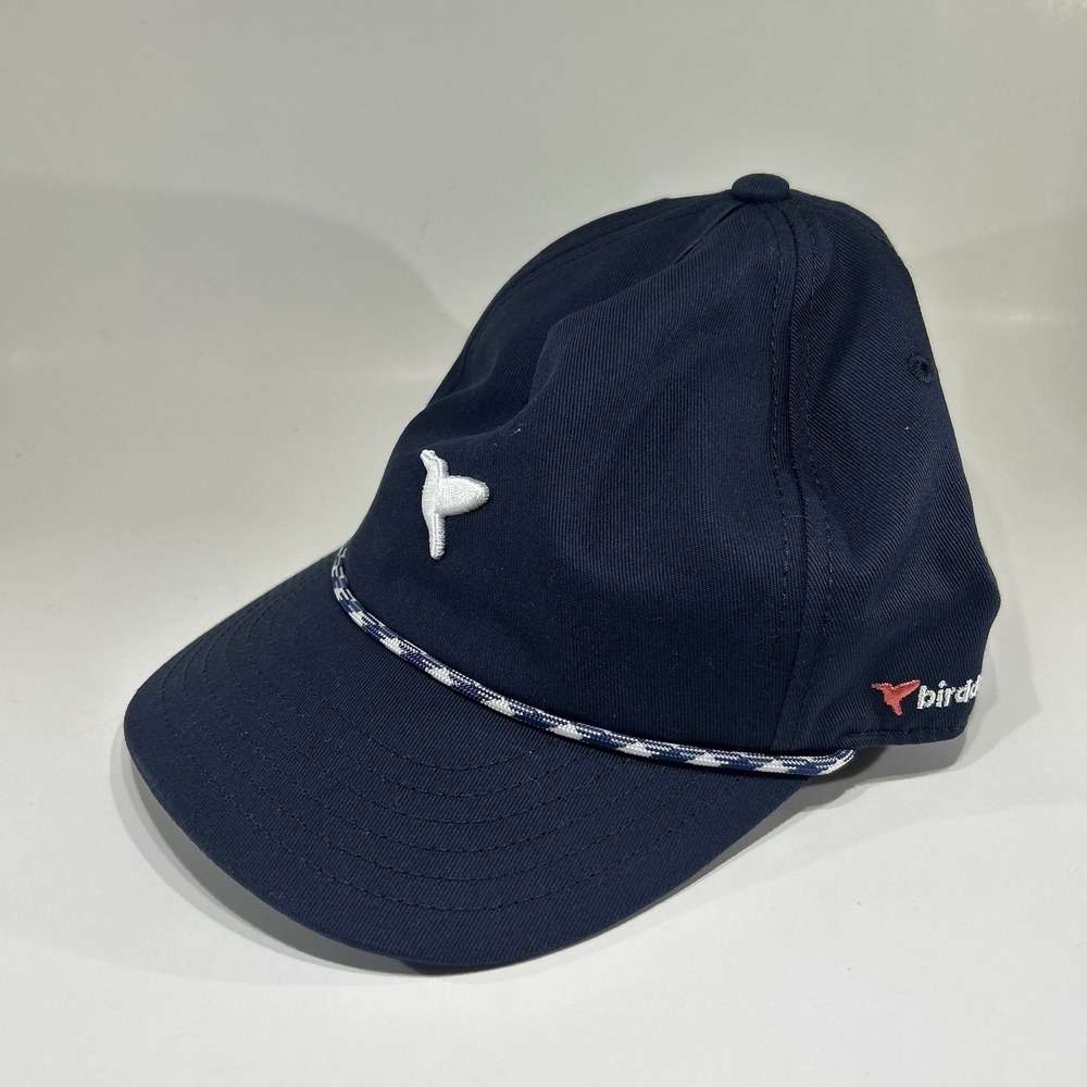 Birddogs Rope Hat Mens Navy Blue Gingham Rope 5 Panel Snapback Golf Cap 3D Logo